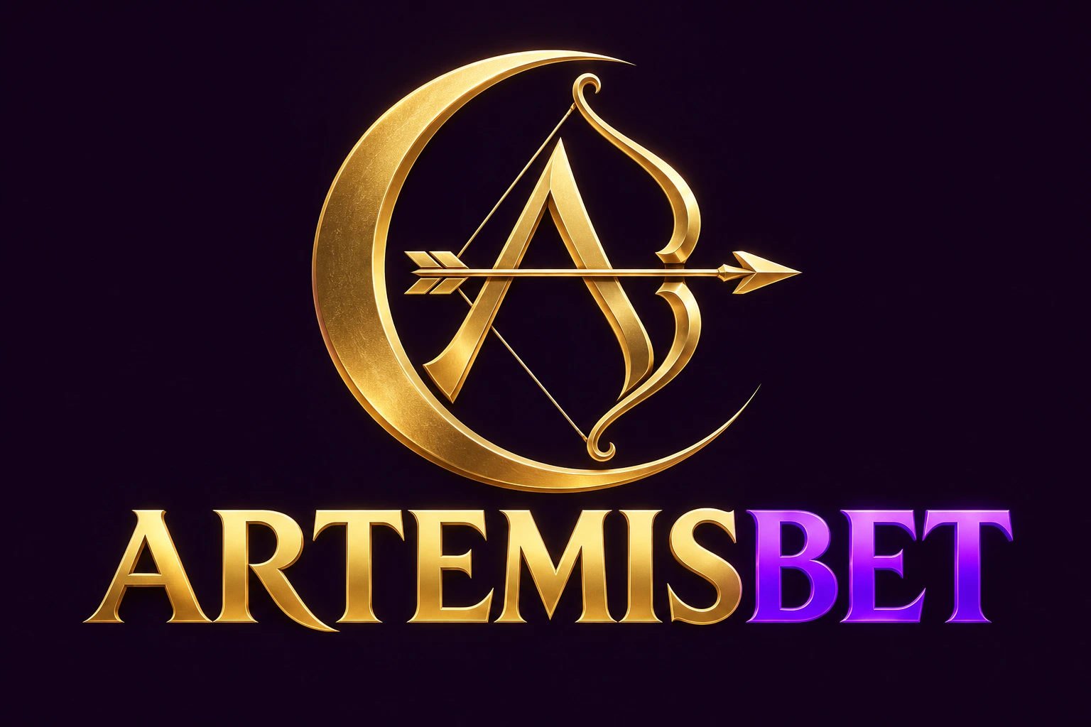 Artemisbet altın ay ve yay amblemi - mor zeminli logo
